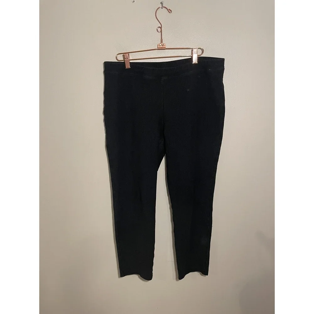 Eileen Fisher Ribbed Slim Pants Women's Large High‎ Rise Stretch Black - Picture 2 of 6
